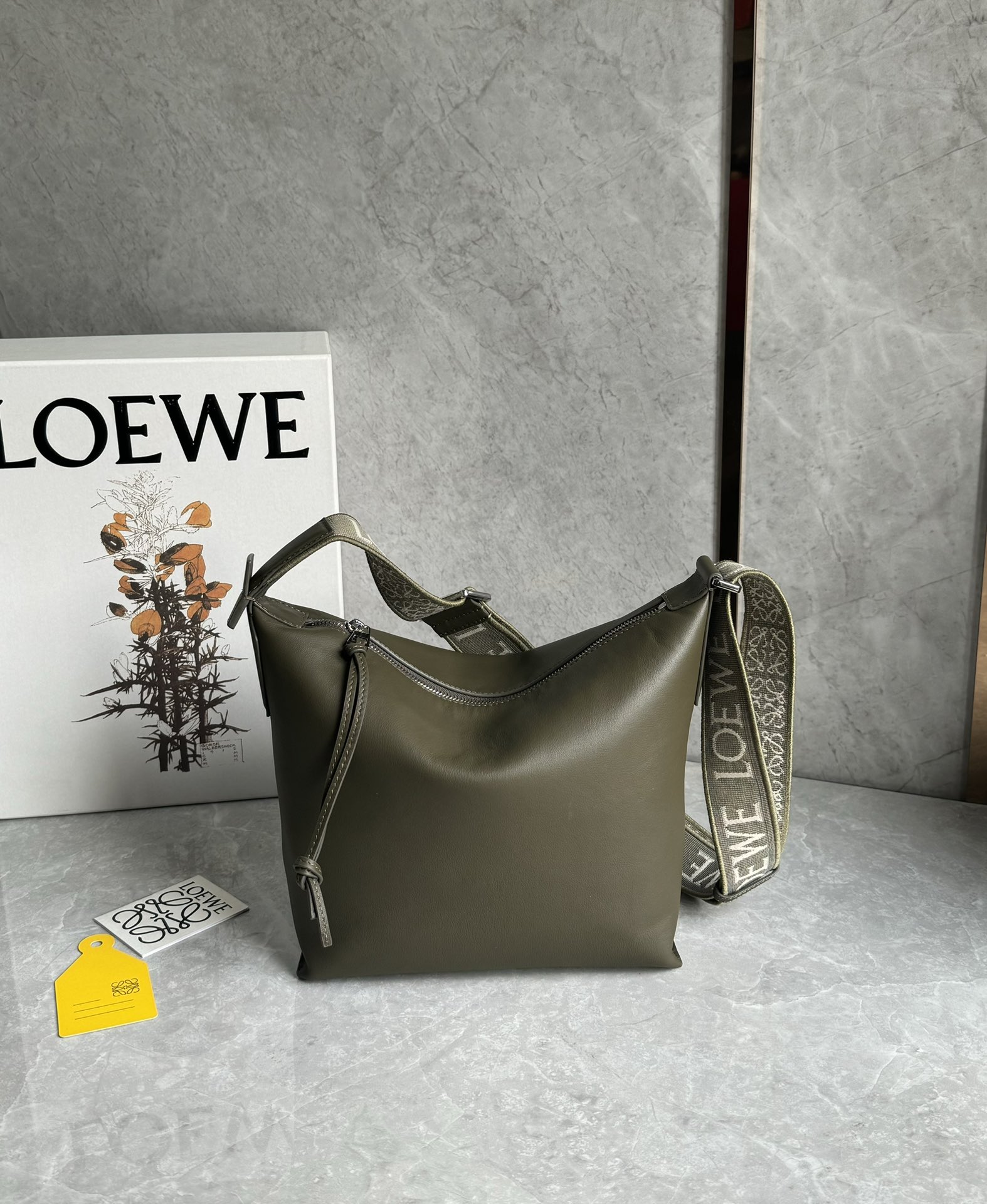 Loewe Small Cubi Crossbody Bag in Supple Smooth Calfskin and Jacquard Olive